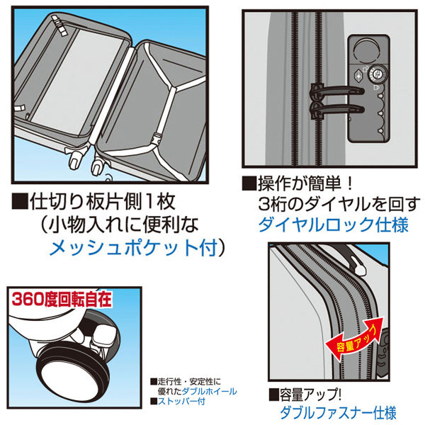 グレル トラベルスーツケース TSAロック付WFタイプ M スチールグレー UV-29